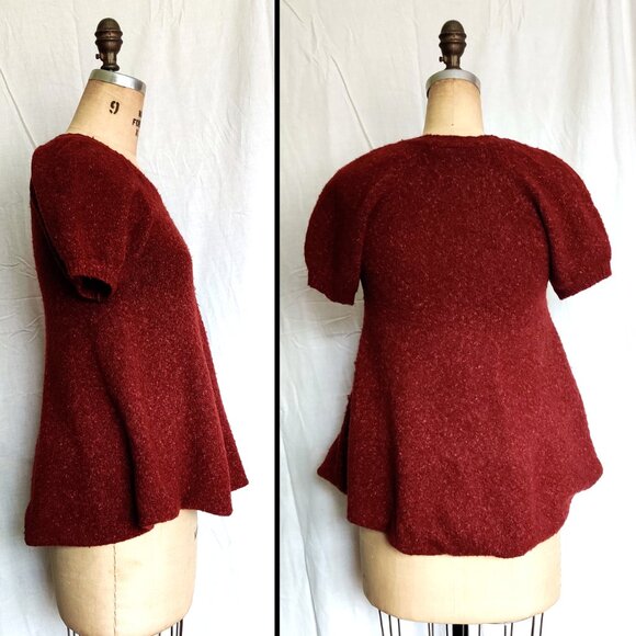 Max Azria Brown Short-sleeved Trapeze A-line Wool Sweater Top XS - Picture 2 of 5